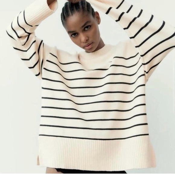 Zara Sweaters - Zara Cream and Black Striped Sweater